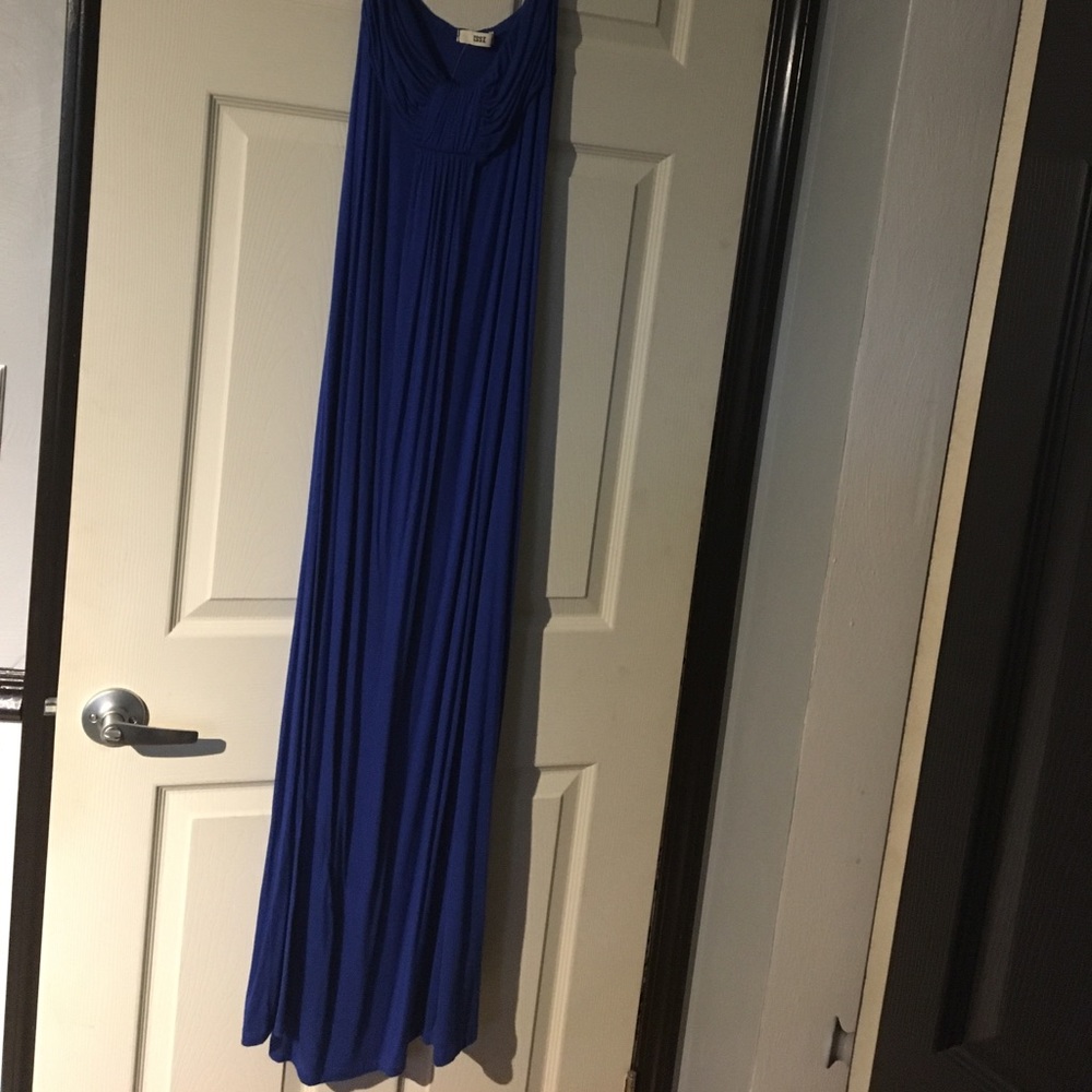 Strapless blue summer maxi dress