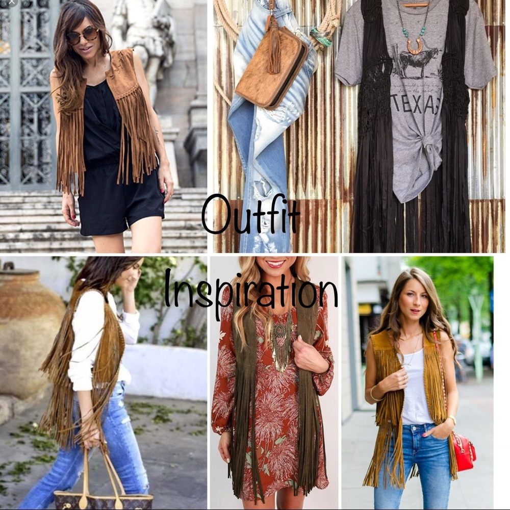 Olive Faux Suede Fringe Vest - Picture 4 of 5