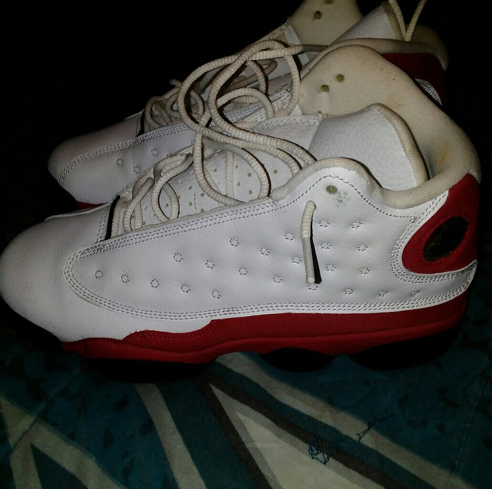 Red and white Jordans
