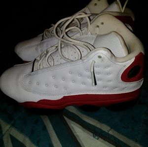 Red and white Jordans