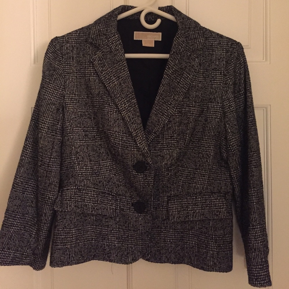 Michael Kors black & white glen-plaid blazer