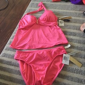 2bamboo hot pink halter tankini NWT