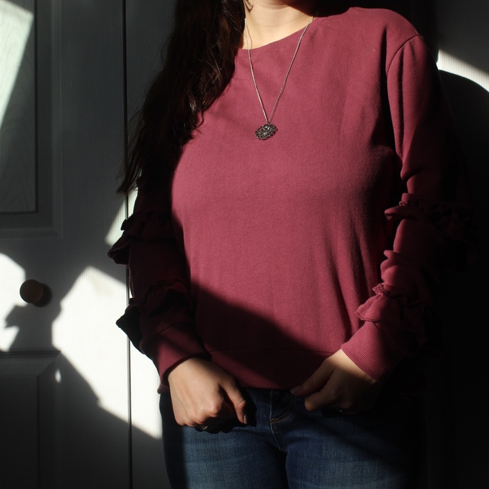 Double Ruffle Sleeve Sweatshirt