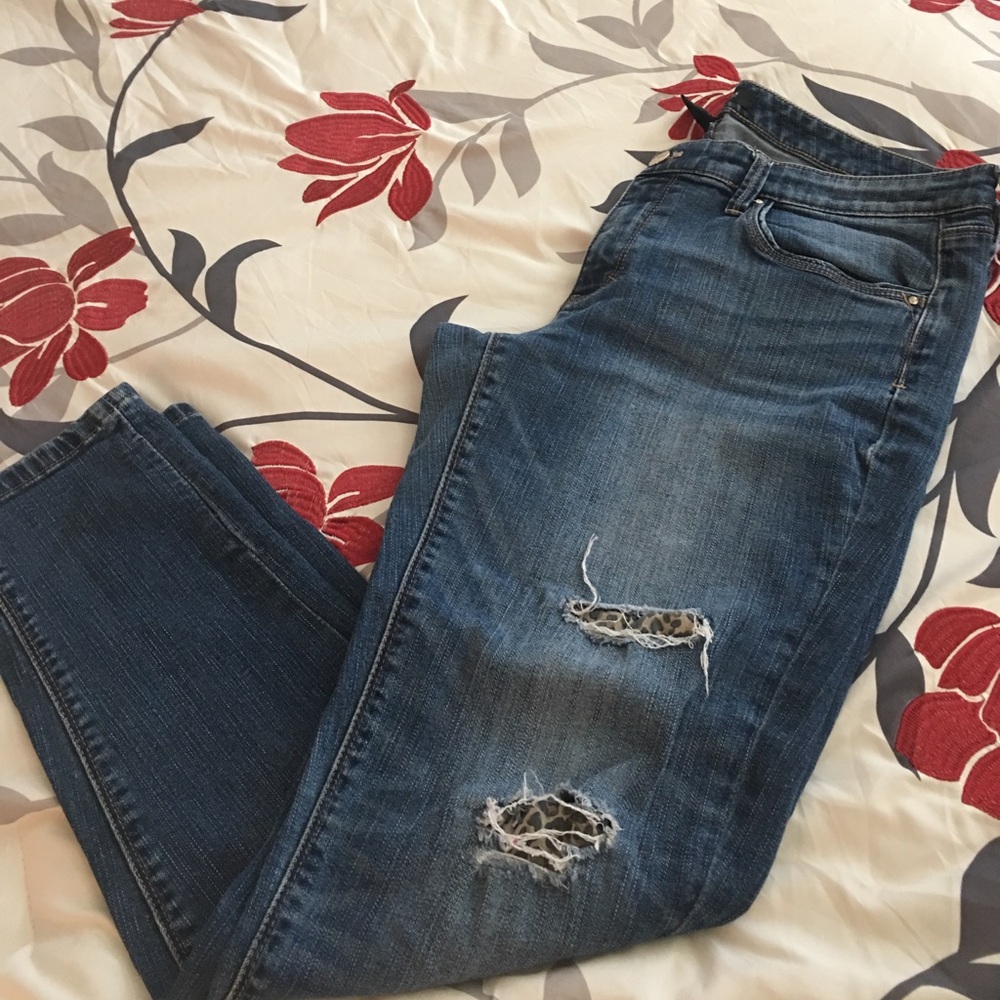 WHBM Distressed Girlfriend Jeans