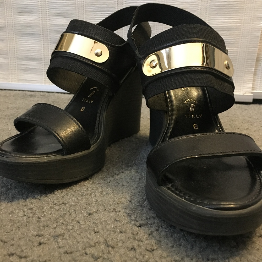 Black Wedges with Gold Detail