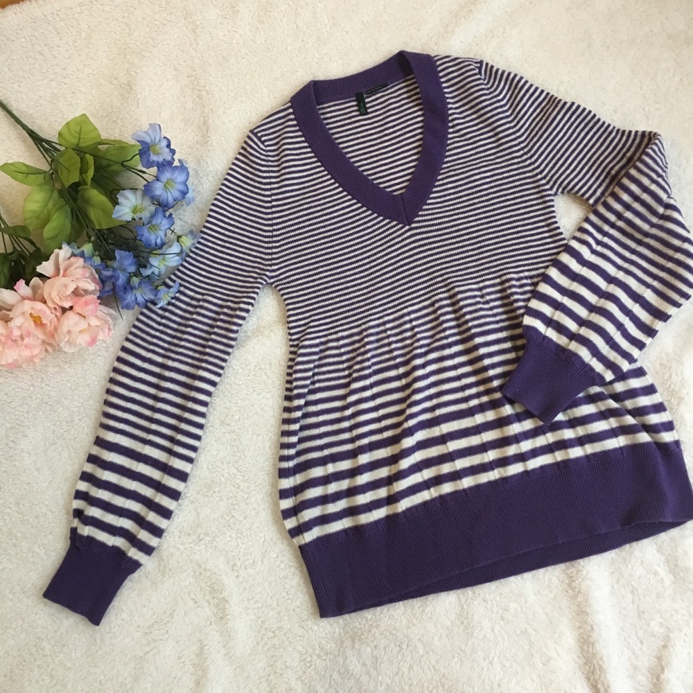 Benetton✨Purple & White Striped Sweater