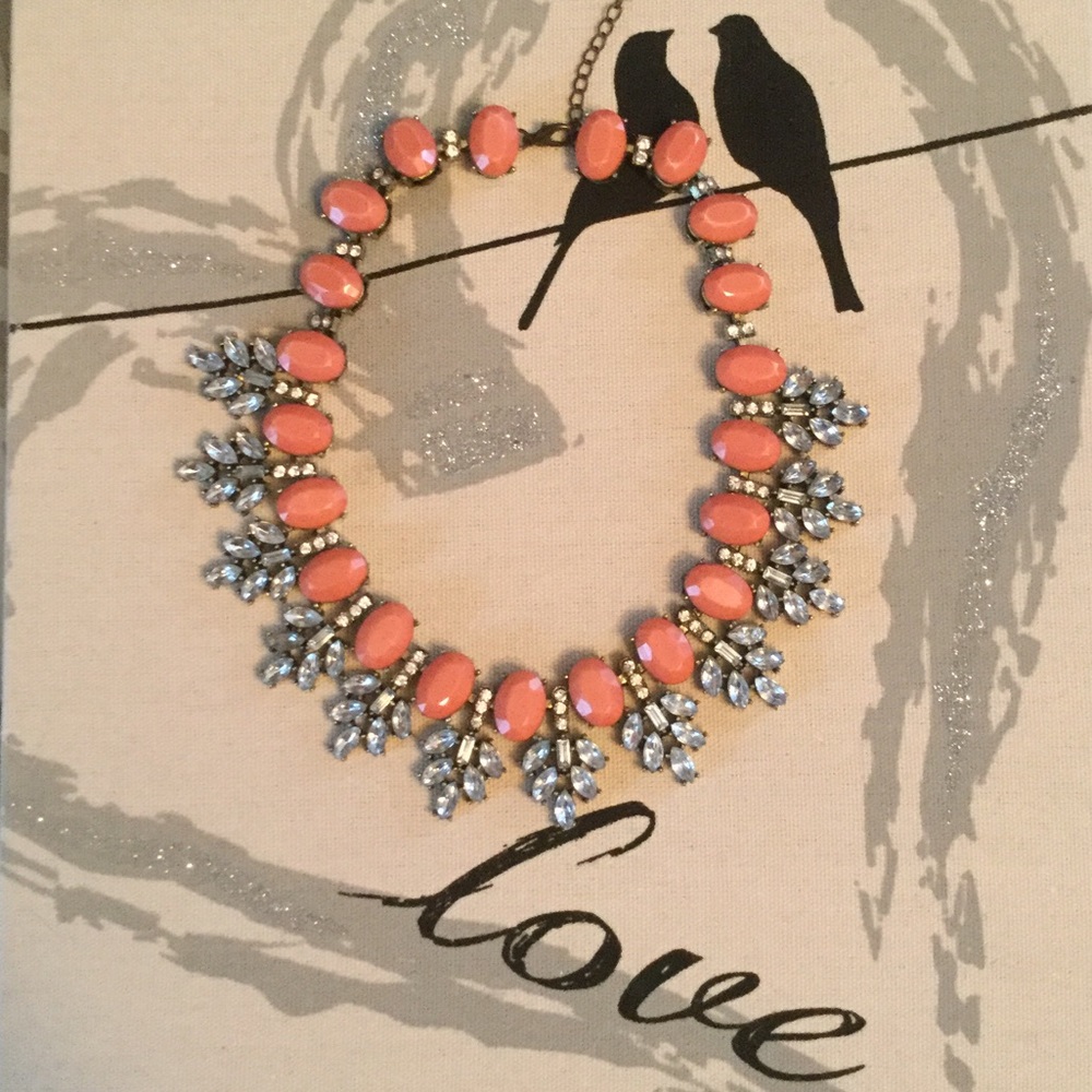 Coral and crystal statement necklace