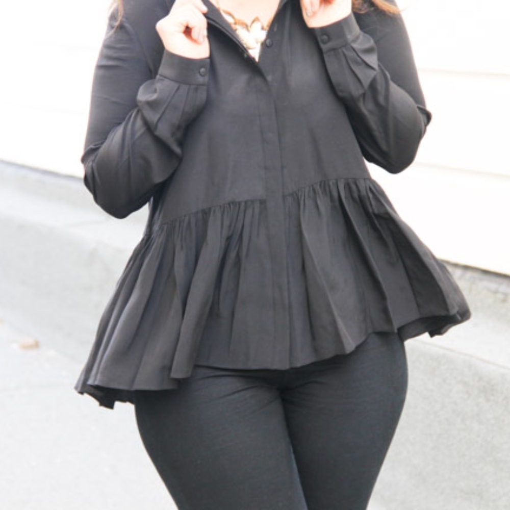 Tibi Silk A-Line Black Blouse