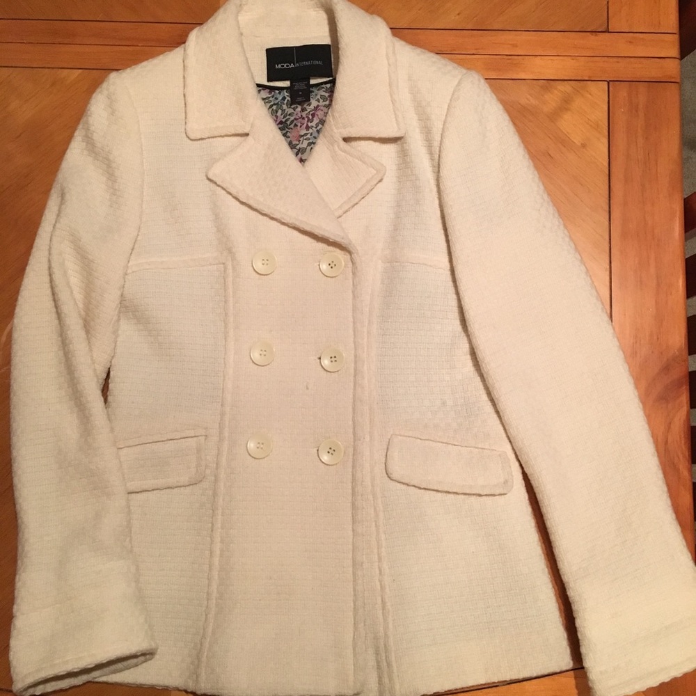 VS Moda International Ivory Wool Pea Coat