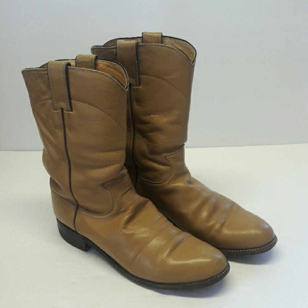 Justin Tan Leather Cowgirl Boots Size 8.5