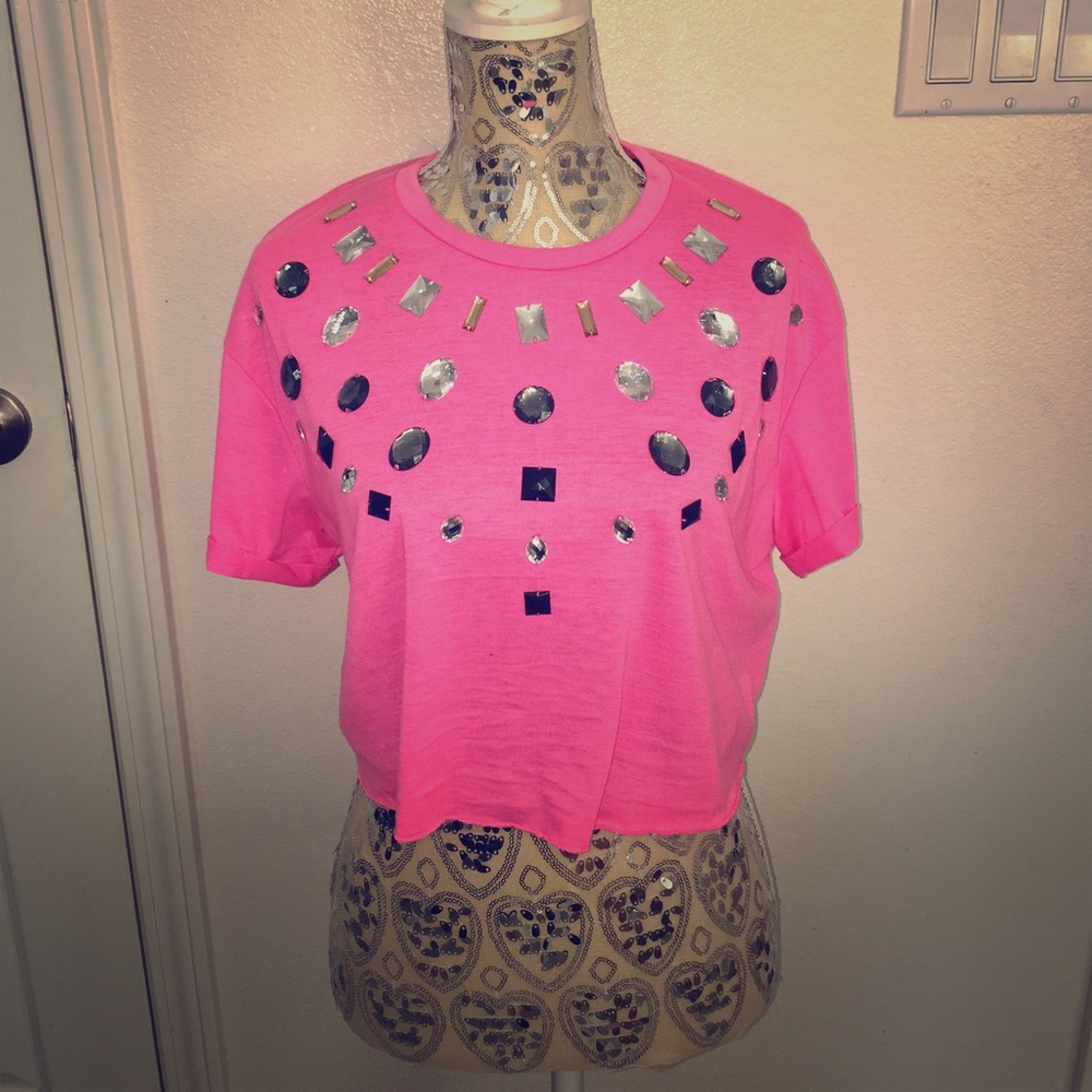 Hot pink jeweled crop top