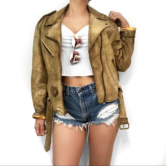 Vintage Jackets & Blazers - Vintage metallic leather moto jacket