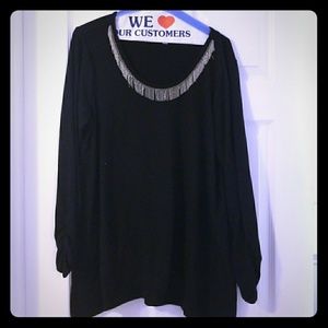 Avenue Black Sweater with necklace accent
