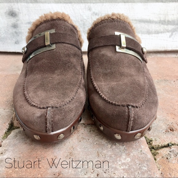 Barcelona shearling suede mules clogs studded - Picture 2 of 4