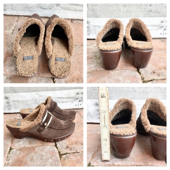Barcelona shearling suede mules clogs studded - Picture 3 of 4