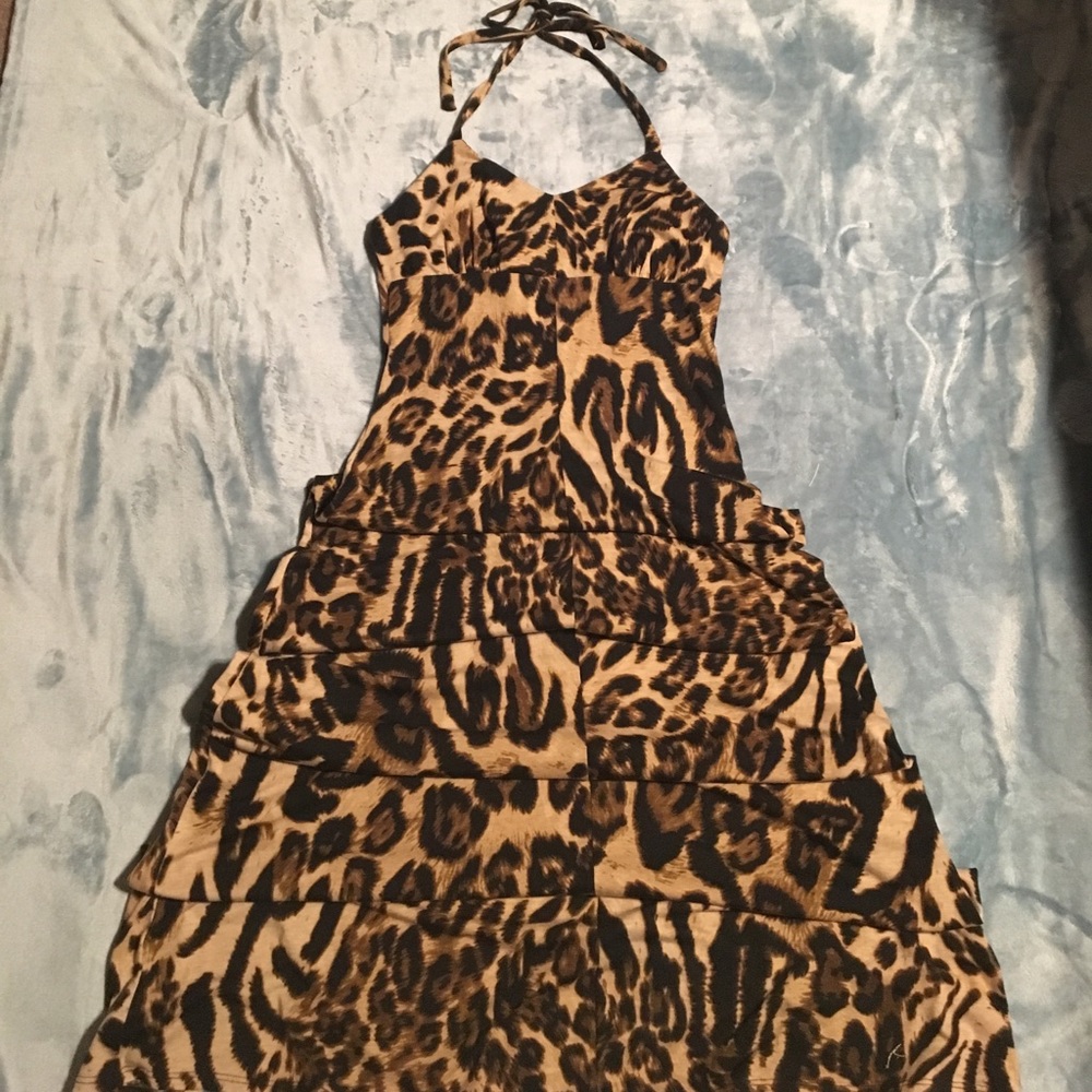 Leopard print halter maxi dress