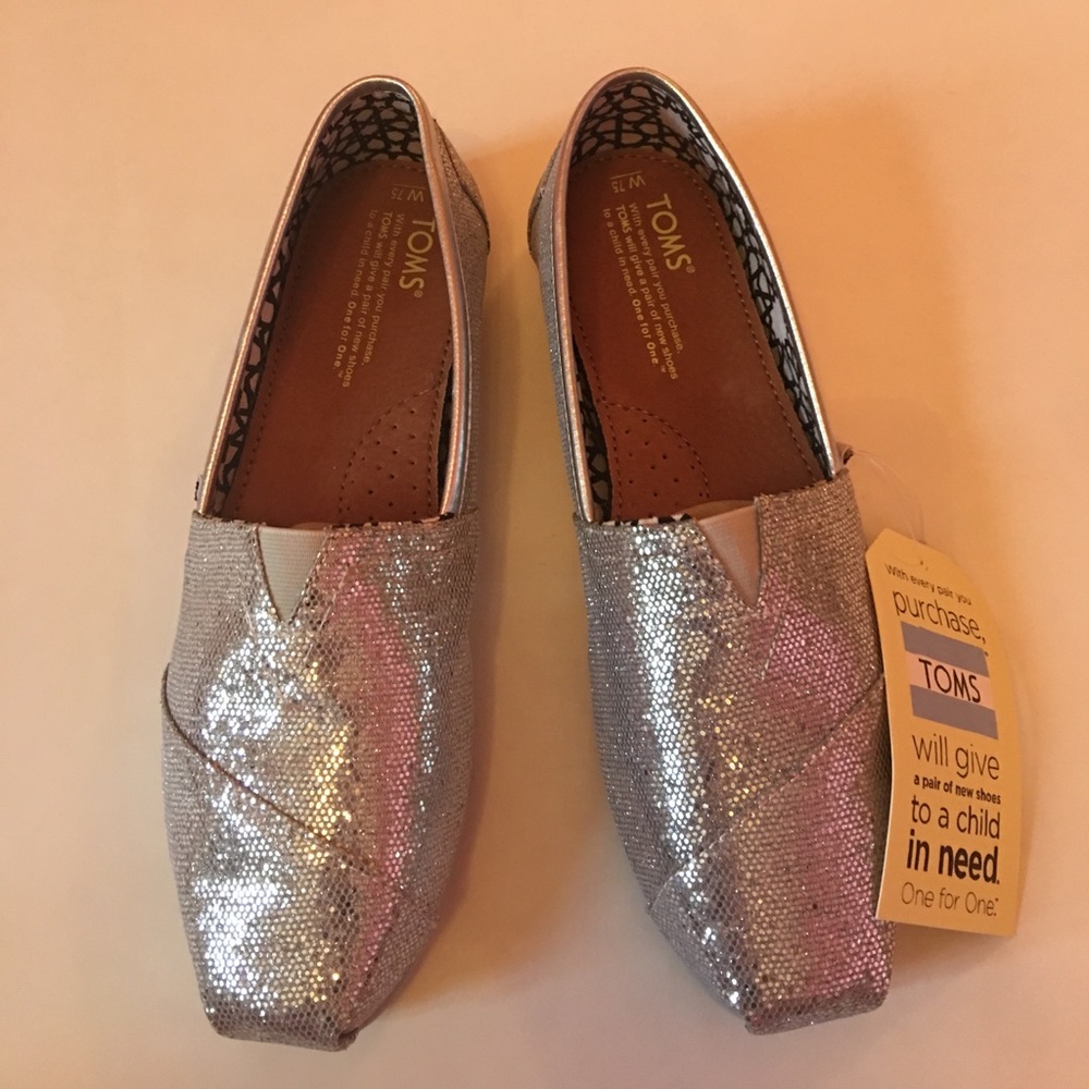 Silver Classic Glitter Toms 7.5 never been worn