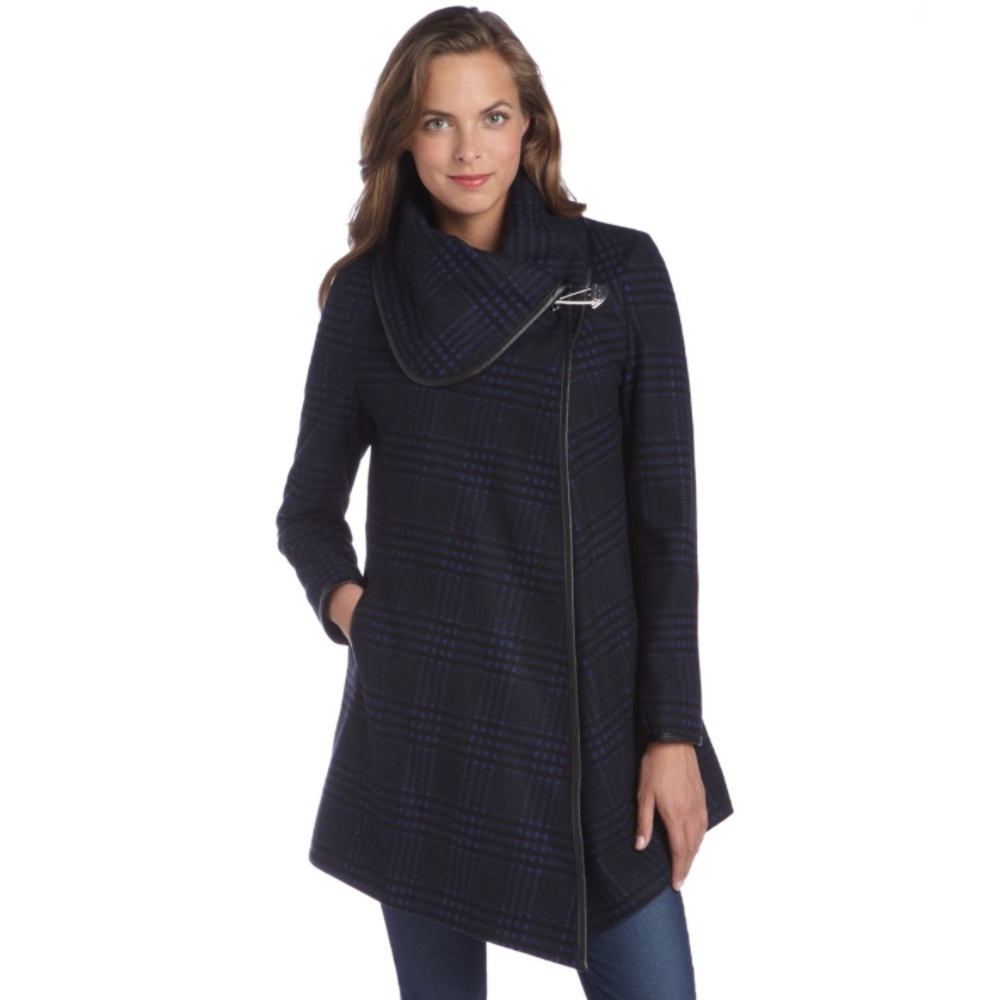 Plaid Wool Blend Oversize Collar Poncho Coat