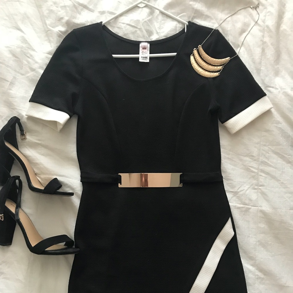 Black white trim fitted dress