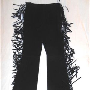 Wilsons Leather Suede Fringe Black Pants