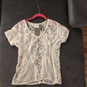 NWT Anthropologie Cream Lace Short Sleeved Top