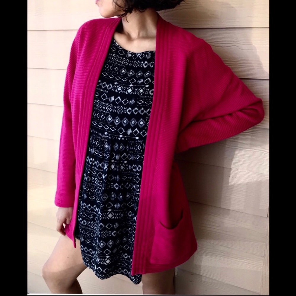 Vintage Long Cardigan - Hot Pink