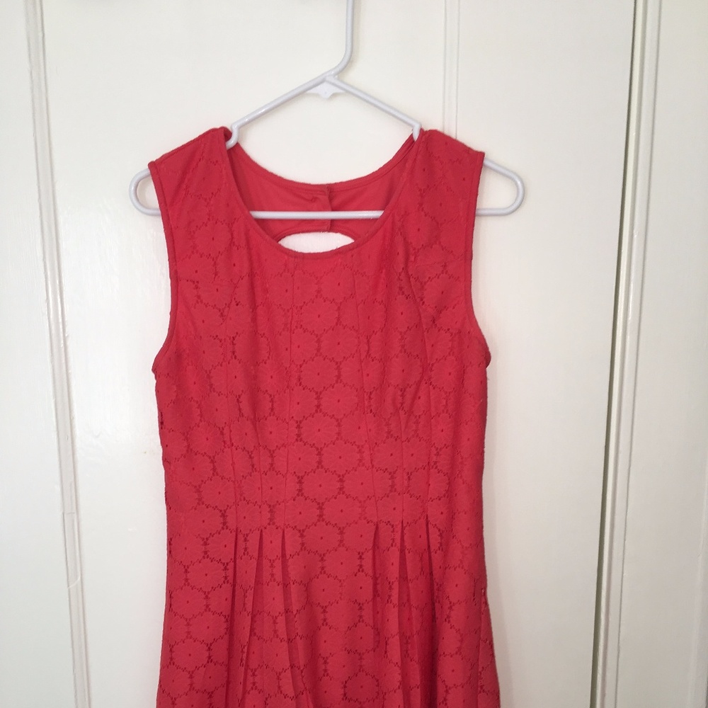 Coral Cutout Embroidered A-Line Dress