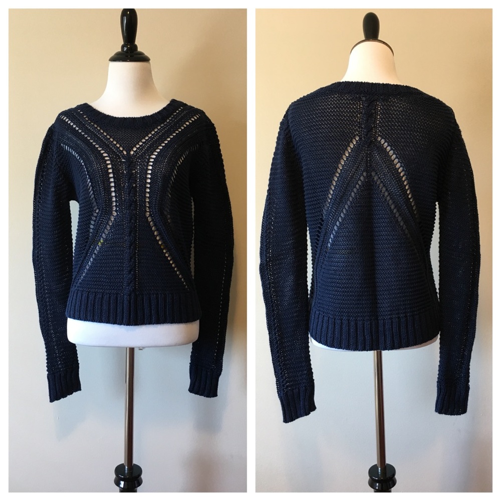 360 Sweater in Navy Blue Open Weave