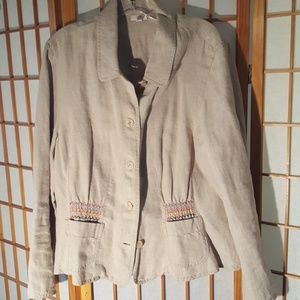 J JILL Linen Blazer with embroidery