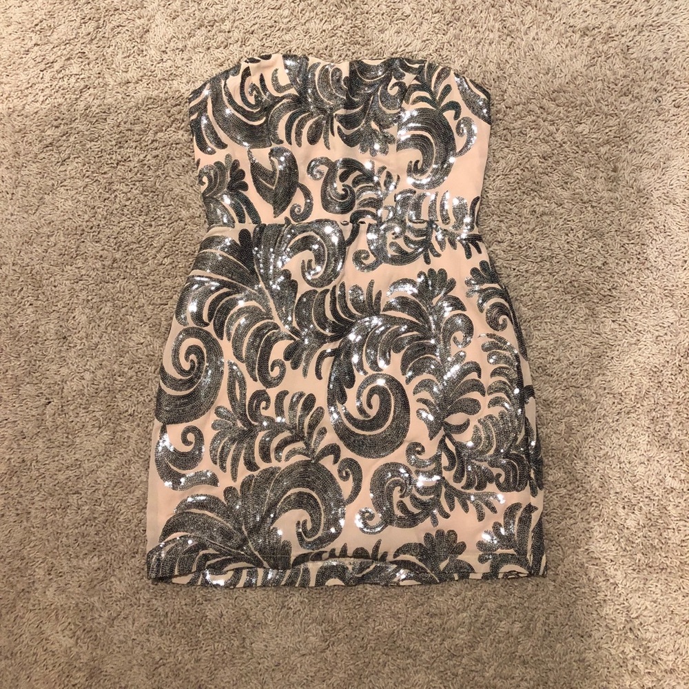 Pink and gray metallic sequin mini dress