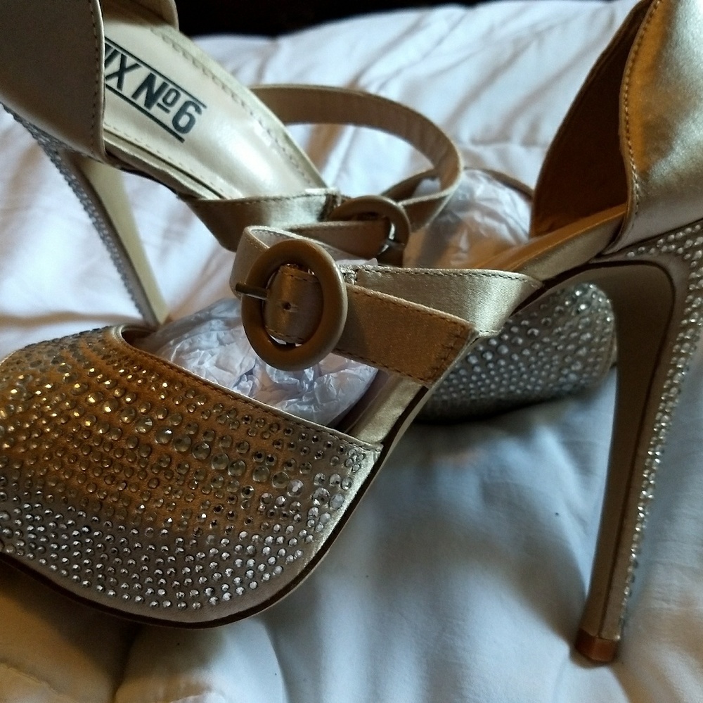 Gold rhinestone heels