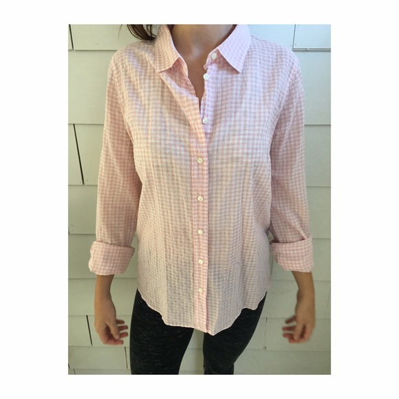 Pink and White Gingham Cotton J. Crew Button Down - Picture 1 of 6
