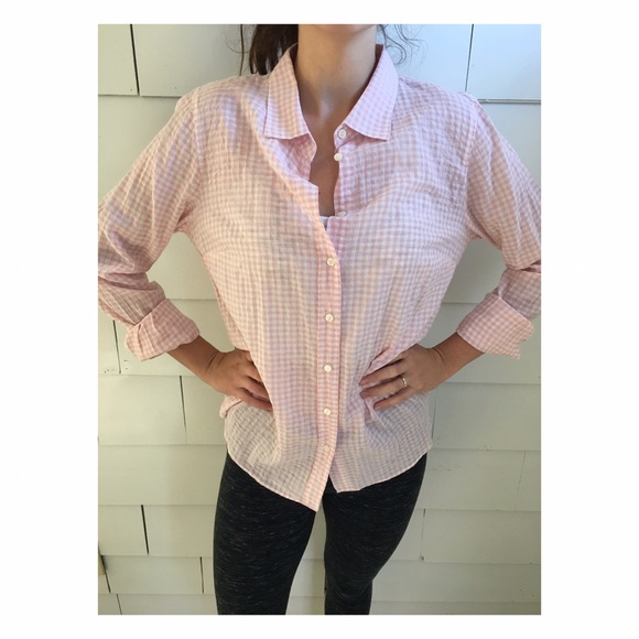 Pink and White Gingham Cotton J. Crew Button Down - Picture 2 of 6