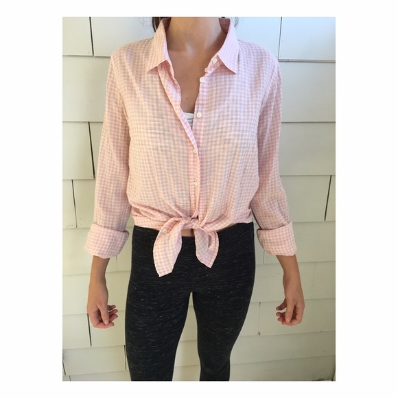 Pink and White Gingham Cotton J. Crew Button Down - Picture 3 of 6
