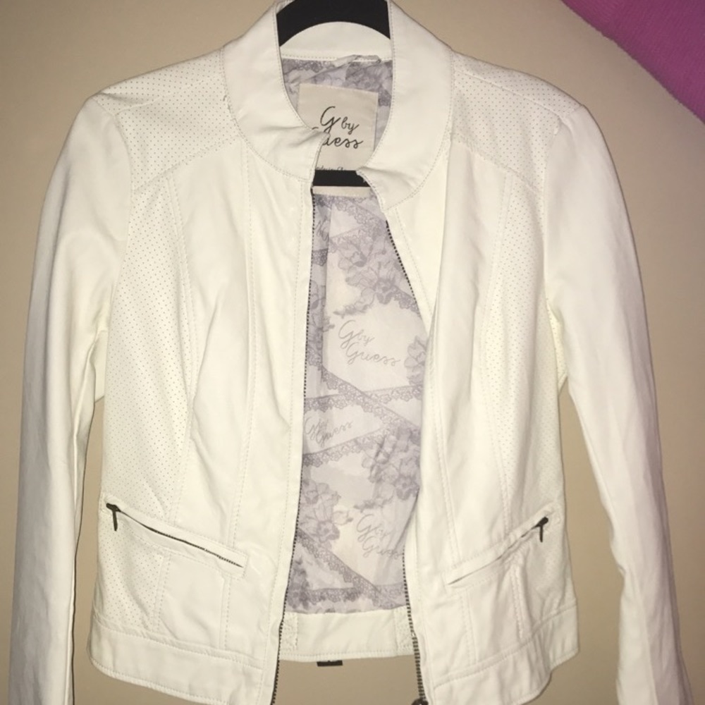 G by Guess Women's Cream Faux Leather Jacket