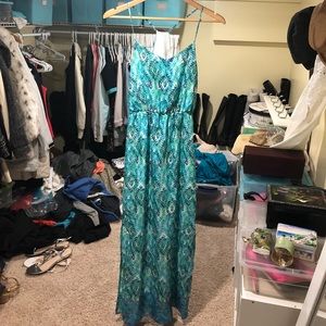 Blue and green print maxi dress