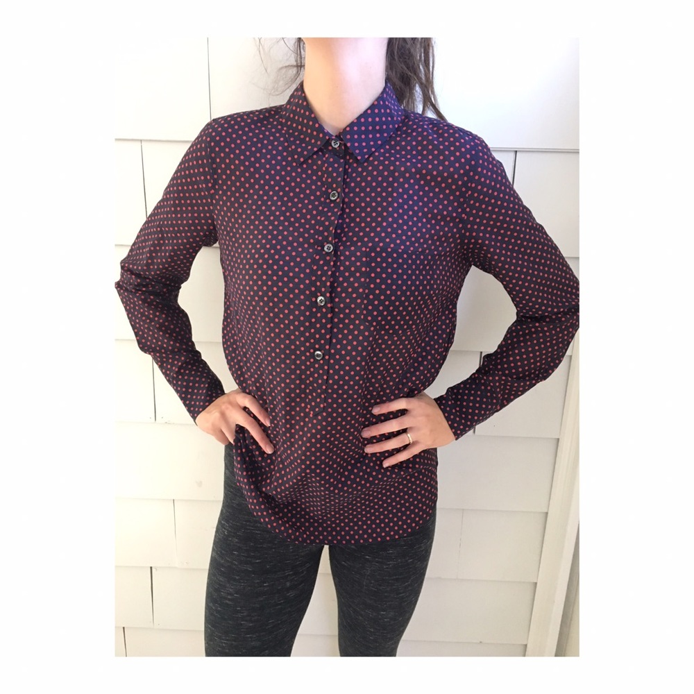 Polka Dot Silk J.Crew Button Down Shirt
