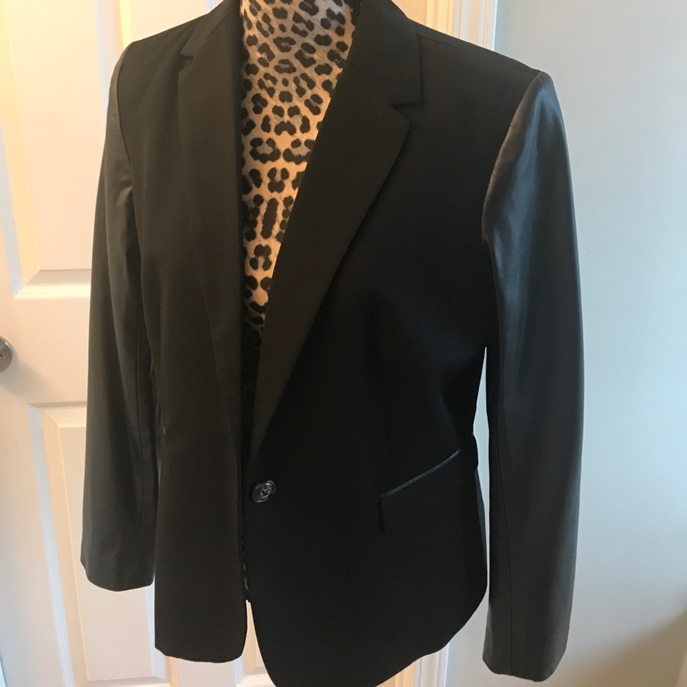Black Blazer with Faux Leather Sleeves