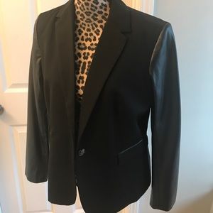 Black Blazer with Faux Leather Sleeves