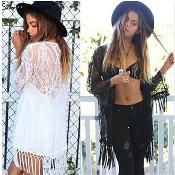 Sexy Angel Beach Coverup Lace Fringe Kimono - Picture 6 of 8