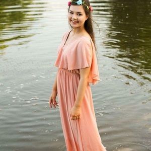 Salmon-colored maxi dress