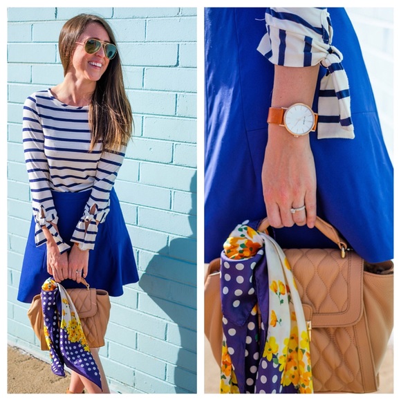 Striped bow sleeve tee, size Small, like NEW!