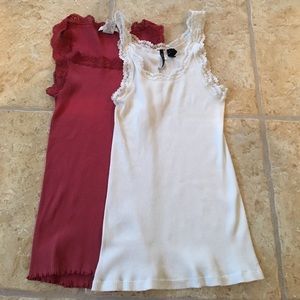 Two lace trim tank tops size medium