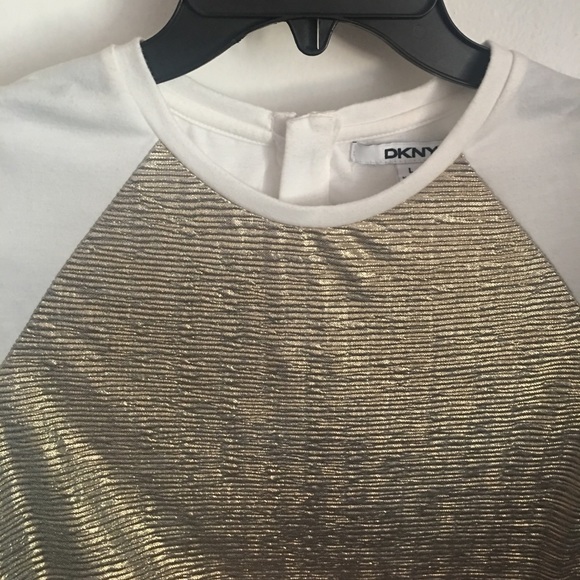 2/$25 🛍 DKNY Metallic Gold Crew Neck Girls Top - Picture 4 of 4