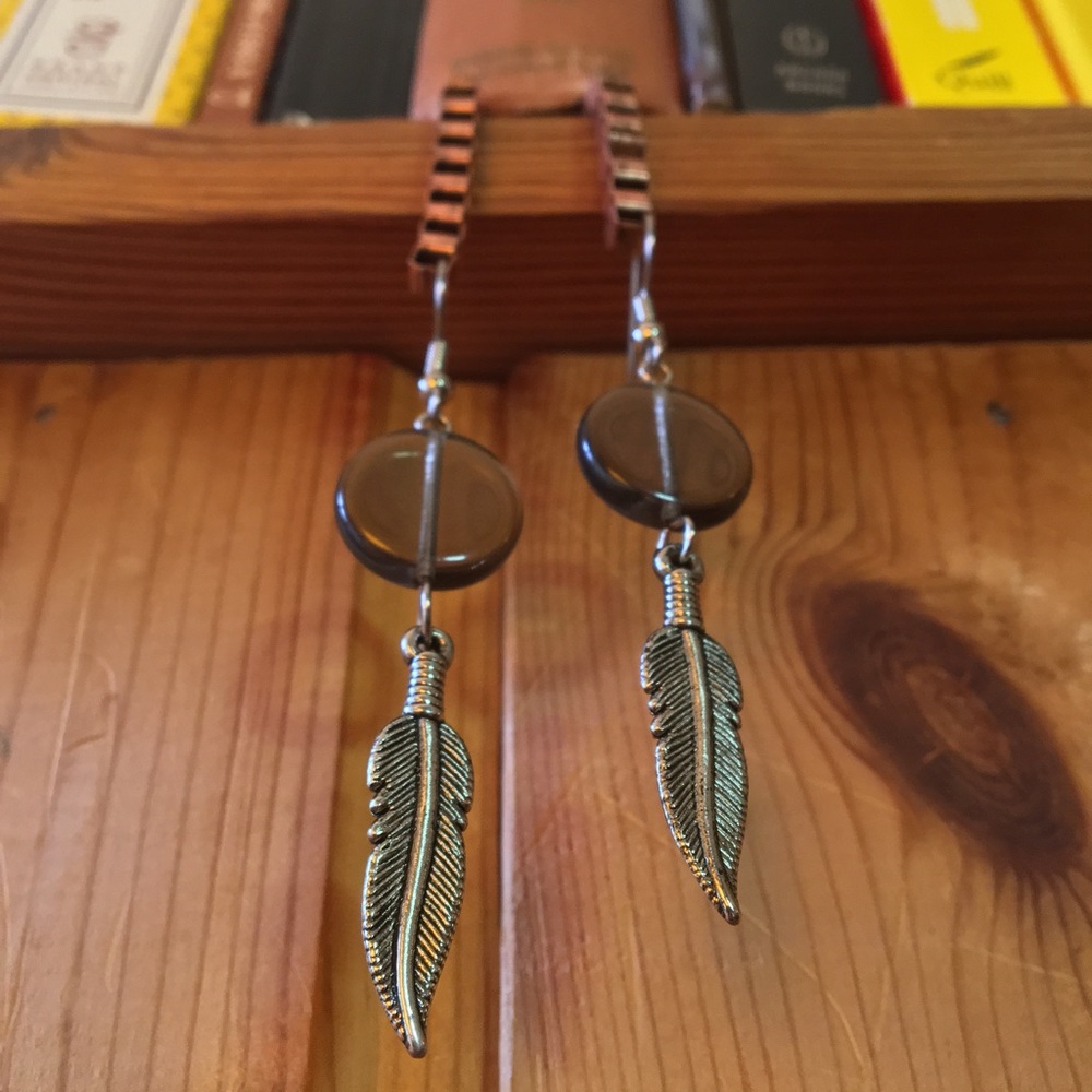 Handmade Smoky Glass & Feather Earrings - Picture 2 of 8