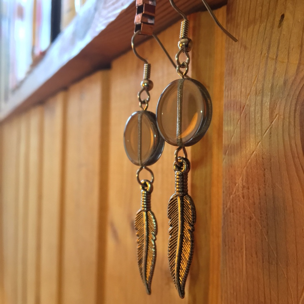 Handmade Smoky Glass & Feather Earrings - Picture 4 of 8