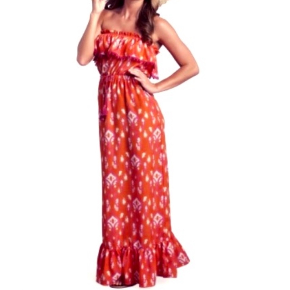 Mud Pie Resort Dress Orange and pink, strapless