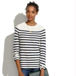 striped wool sweater with elbow patches