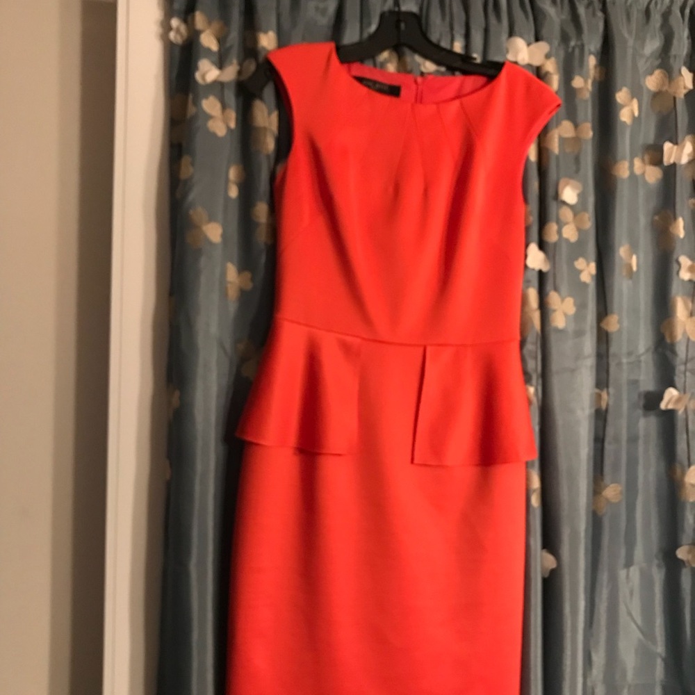 Coral color cap sleeve peplum dress