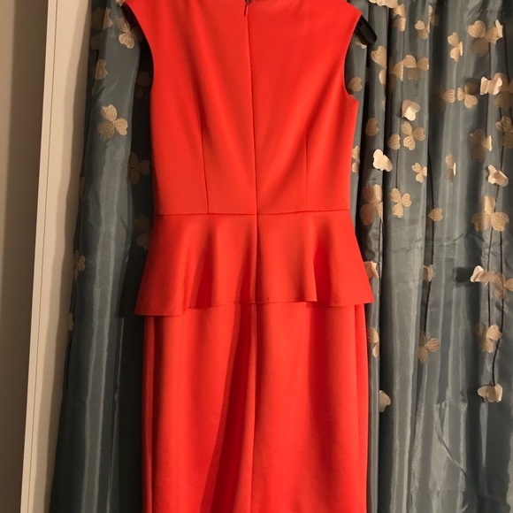 Coral color cap sleeve peplum dress - Picture 4 of 5